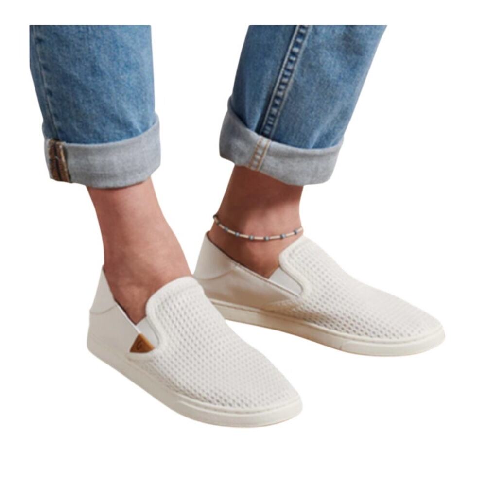 OLUKAI Pehuea Breathable Mesh Slip-On Sneakers Women 10 White  Everyday Resort